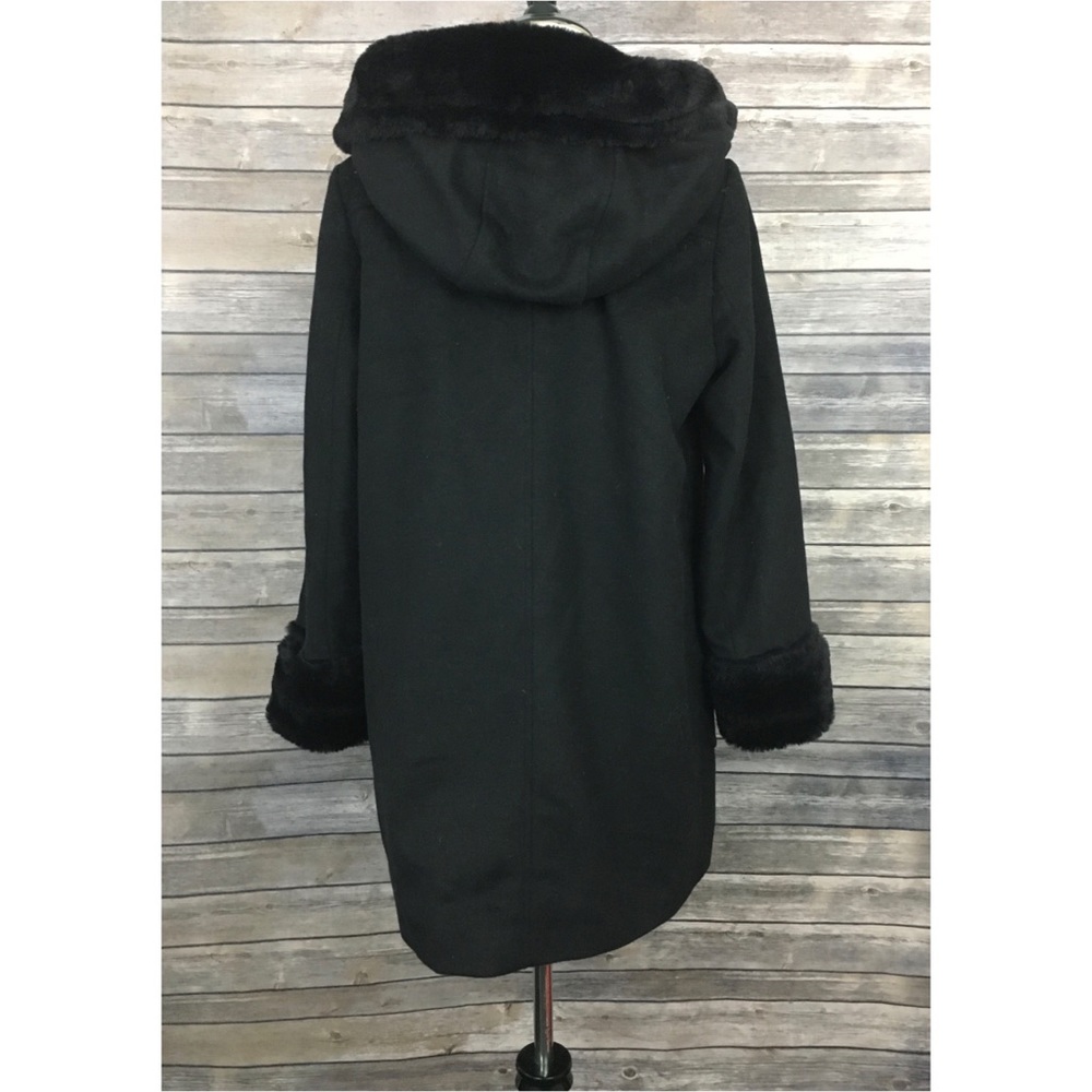 DKNY Hooded Faux Fur Wool Blend Coat - Picture 5 of 8